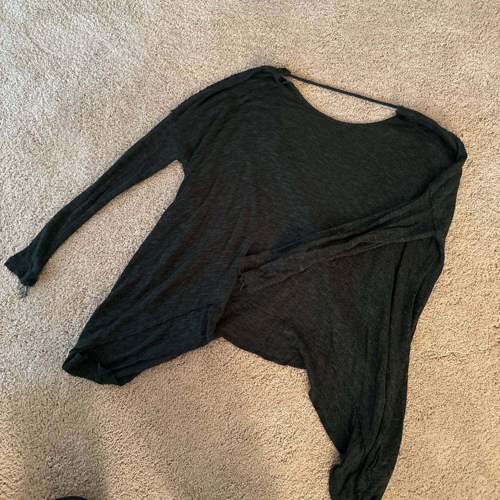 Free People Darn Green Crew Neck Sweater with Open Back